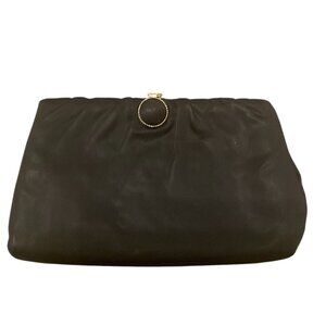 Vintage Black Satin Clutch Purse with gold chain and claps closure